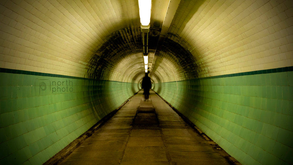 Ghostly silhouette in the Pedestrian Tyne Tunnel