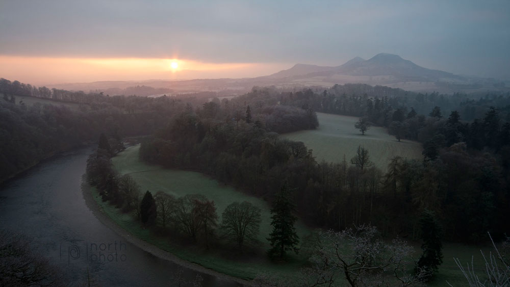 View of the Eildon Hills from Scott's View, at sunset