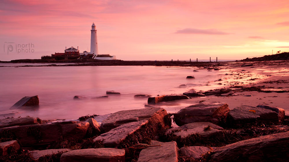 St Mary's Lighthouse in pink hues